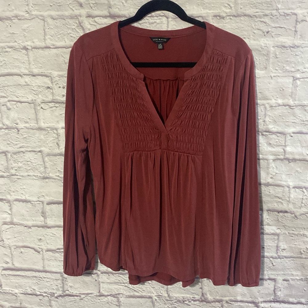 Lucky Brand Women’s Soft Maroon Red Long Sleeve Blouse Size Large